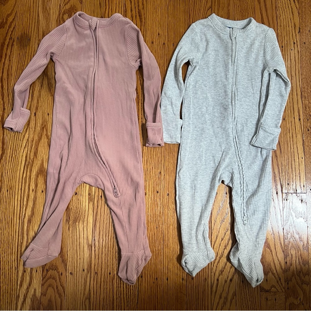 Size: 6-9M // Old Navy Cozy Kids One Piece Set - Pink and Gray (Bundle of 2)